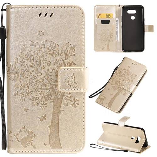 Embossing Butterfly Tree Leather Wallet Case for Motorola Moto E6 Play - Champagne