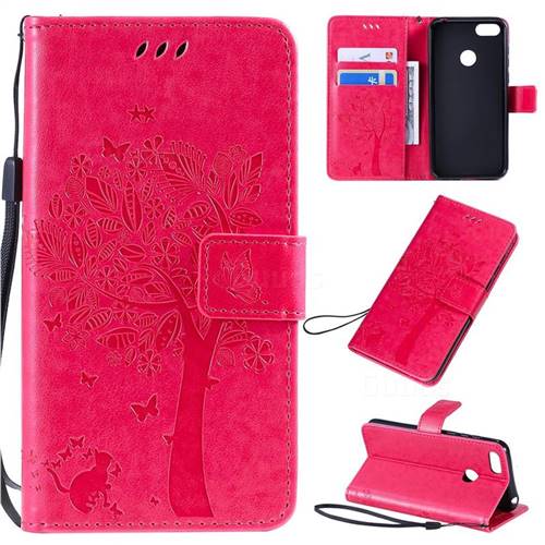 Embossing Butterfly Tree Leather Wallet Case for Motorola Moto E6 Play - Rose