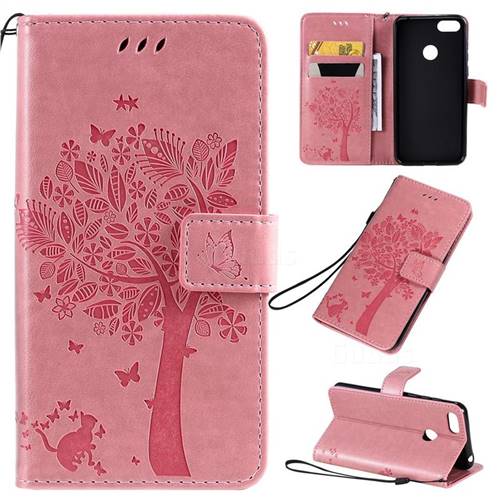 Embossing Butterfly Tree Leather Wallet Case for Motorola Moto E6 Play - Pink