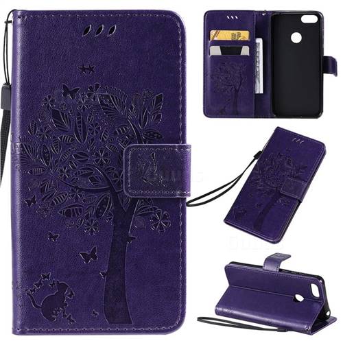 Embossing Butterfly Tree Leather Wallet Case for Motorola Moto E6 Play - Purple