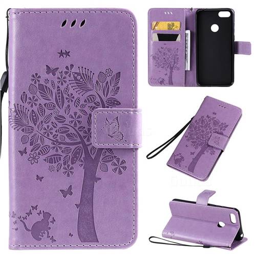 Embossing Butterfly Tree Leather Wallet Case for Motorola Moto E6 Play - Violet