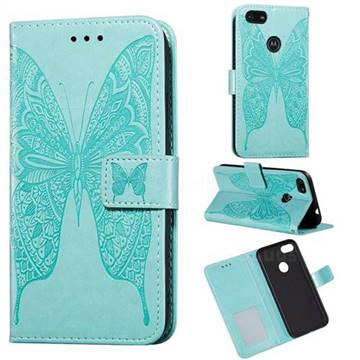 Intricate Embossing Vivid Butterfly Leather Wallet Case for Motorola Moto E6 Play - Green