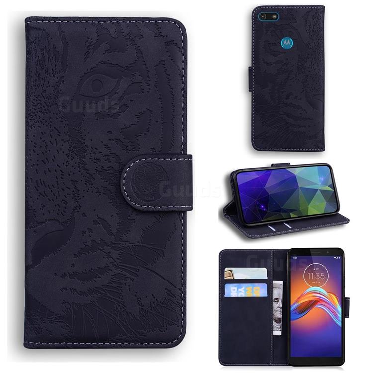 Intricate Embossing Tiger Face Leather Wallet Case for Motorola Moto E6 Play - Black