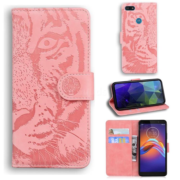 Intricate Embossing Tiger Face Leather Wallet Case for Motorola Moto E6 Play - Pink