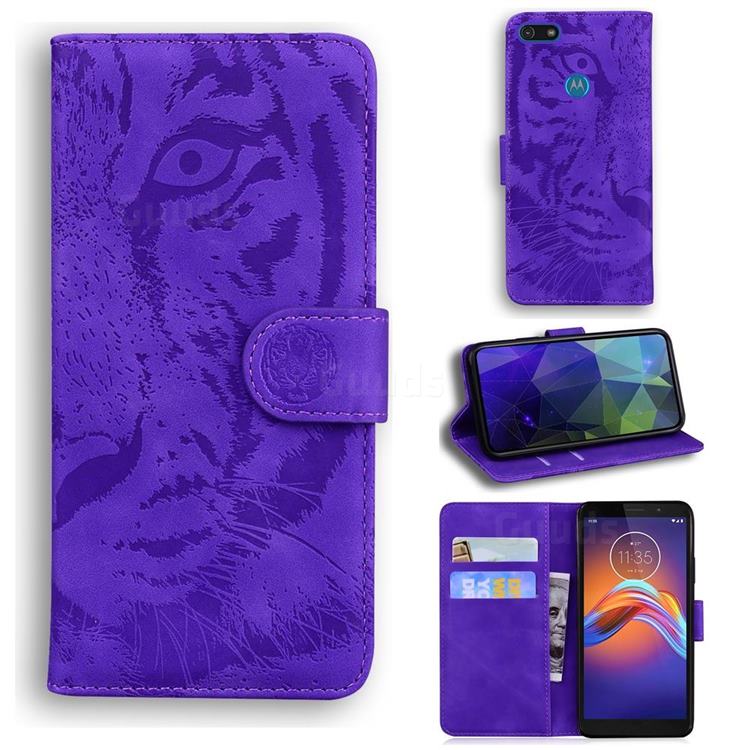 Intricate Embossing Tiger Face Leather Wallet Case for Motorola Moto E6 Play - Purple