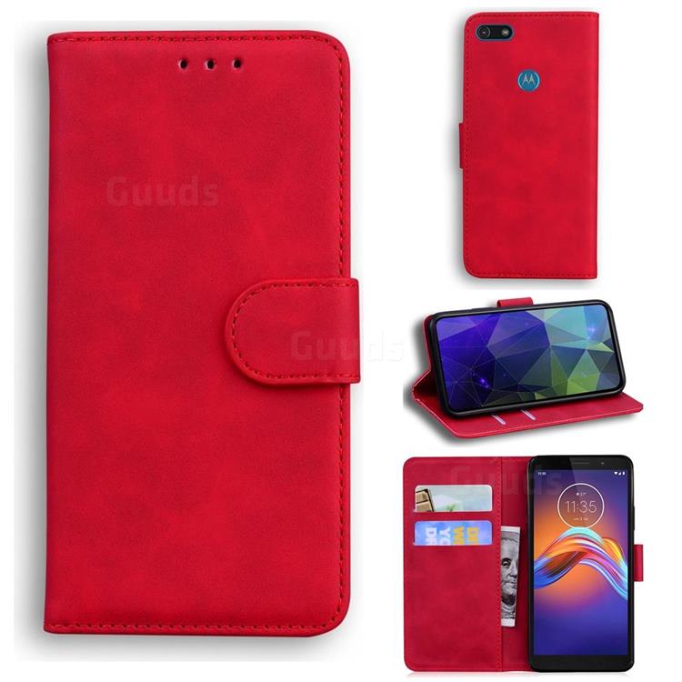 Retro Classic Skin Feel Leather Wallet Phone Case for Motorola Moto E6 Play - Red