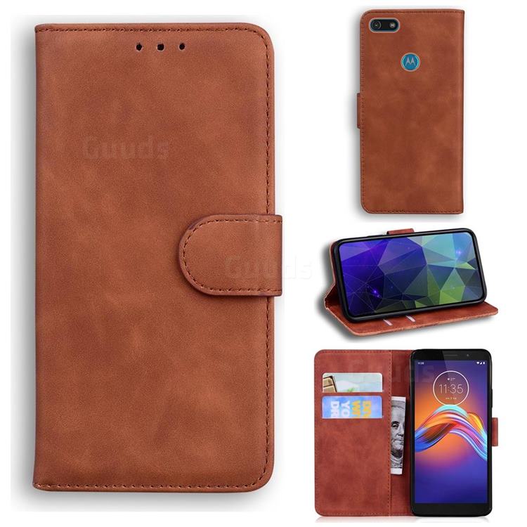 Retro Classic Skin Feel Leather Wallet Phone Case for Motorola Moto E6 Play - Brown