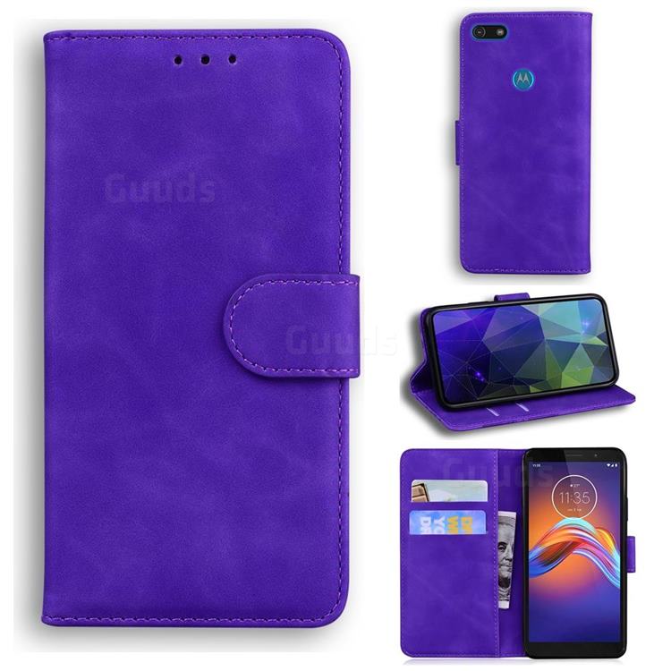 Retro Classic Skin Feel Leather Wallet Phone Case for Motorola Moto E6 Play - Purple