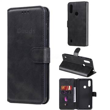 Retro Calf Matte Leather Wallet Phone Case for Motorola Moto E6s (2020) - Black