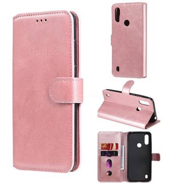 Retro Calf Matte Leather Wallet Phone Case for Motorola Moto E6s (2020) - Pink