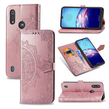 Embossing Imprint Mandala Flower Leather Wallet Case for Motorola Moto E6s (2020) - Rose Gold