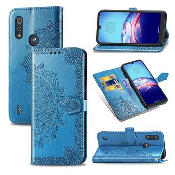 Embossing Imprint Mandala Flower Leather Wallet Case for Motorola Moto E6s (2020) - Blue