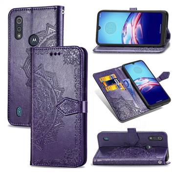 Embossing Imprint Mandala Flower Leather Wallet Case for Motorola Moto E6s (2020) - Purple