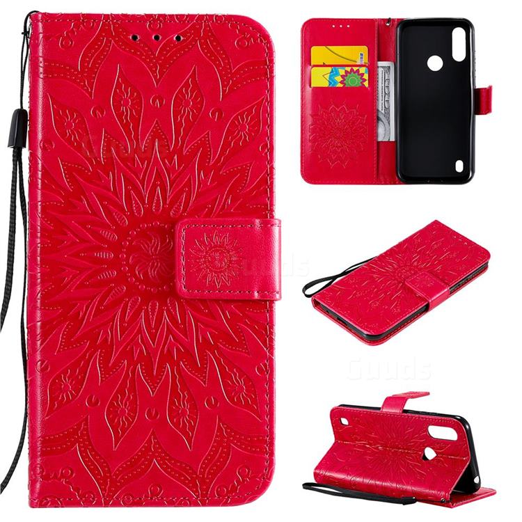 Embossing Sunflower Leather Wallet Case for Motorola Moto E6s (2020) - Red