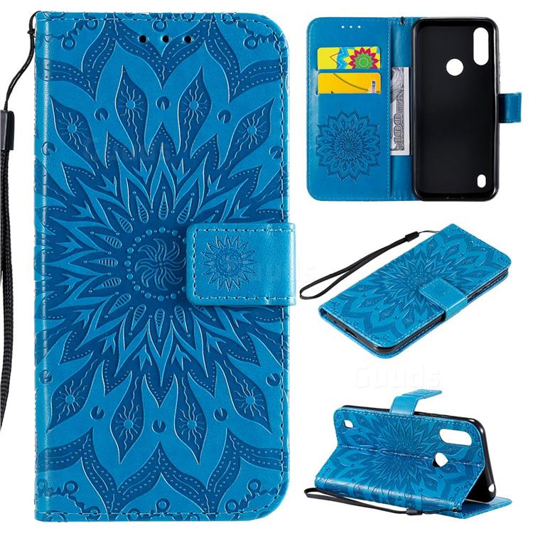 Embossing Sunflower Leather Wallet Case for Motorola Moto E6s (2020) - Blue