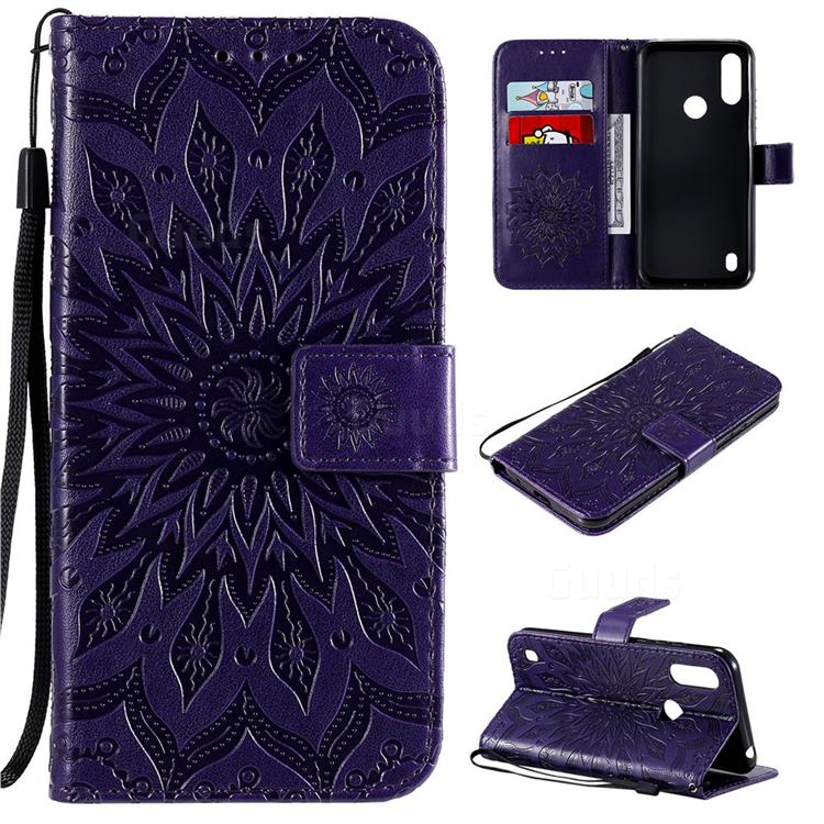 Embossing Sunflower Leather Wallet Case for Motorola Moto E6s (2020) - Purple