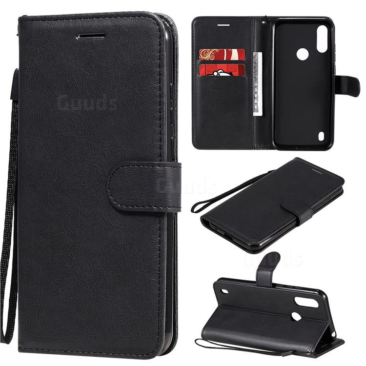 Retro Greek Classic Smooth PU Leather Wallet Phone Case for Motorola Moto E6s (2020) - Black