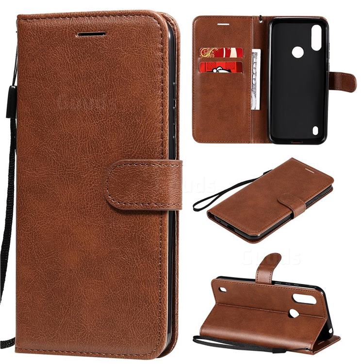 Retro Greek Classic Smooth PU Leather Wallet Phone Case for Motorola Moto E6s (2020) - Brown