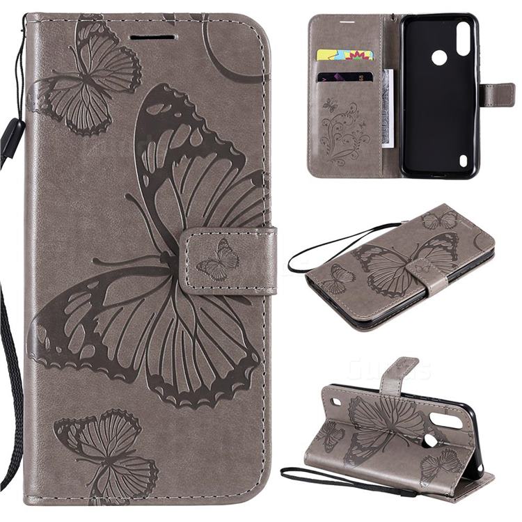 Embossing 3D Butterfly Leather Wallet Case for Motorola Moto E6s (2020) - Gray