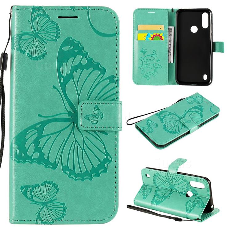 Embossing 3D Butterfly Leather Wallet Case for Motorola Moto E6s (2020) - Green