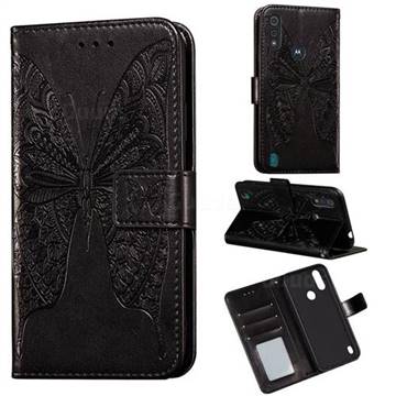 Intricate Embossing Vivid Butterfly Leather Wallet Case for Motorola Moto E6s (2020) - Black