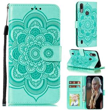 Intricate Embossing Datura Solar Leather Wallet Case for Motorola Moto E6s (2020) - Green