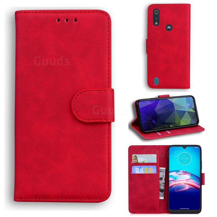Retro Classic Skin Feel Leather Wallet Phone Case for Motorola Moto E6s (2020) - Red