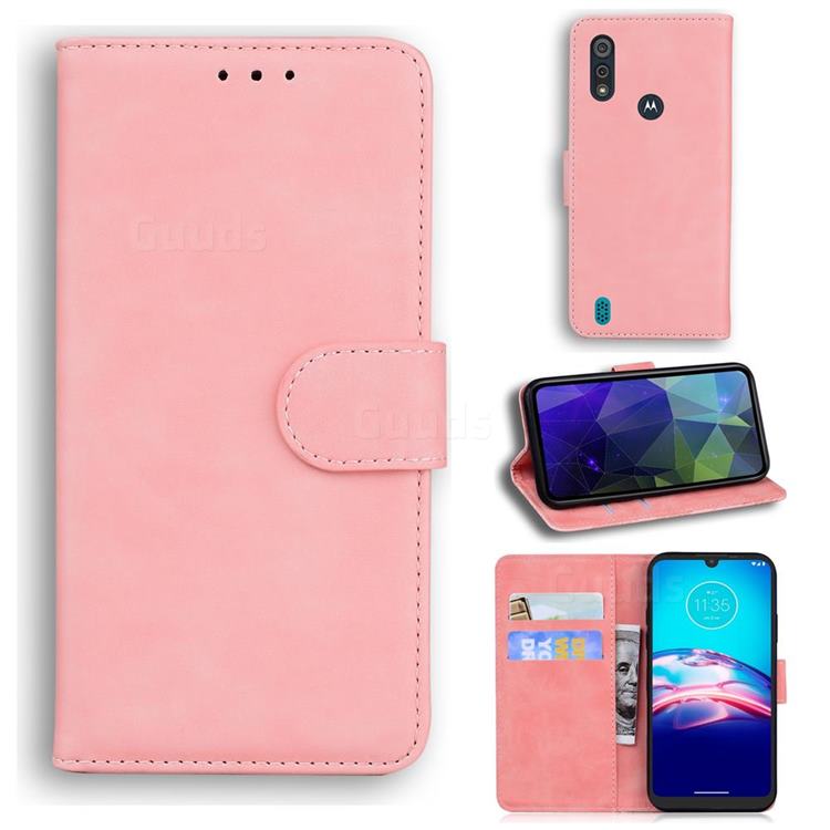 Retro Classic Skin Feel Leather Wallet Phone Case for Motorola Moto E6s (2020) - Pink
