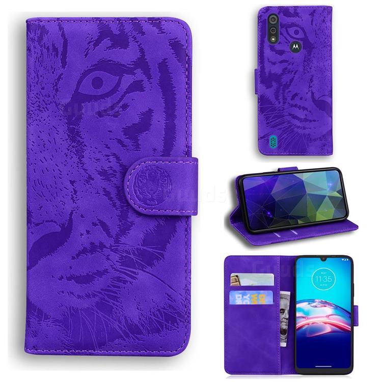 Intricate Embossing Tiger Face Leather Wallet Case for Motorola Moto E6s (2020) - Purple