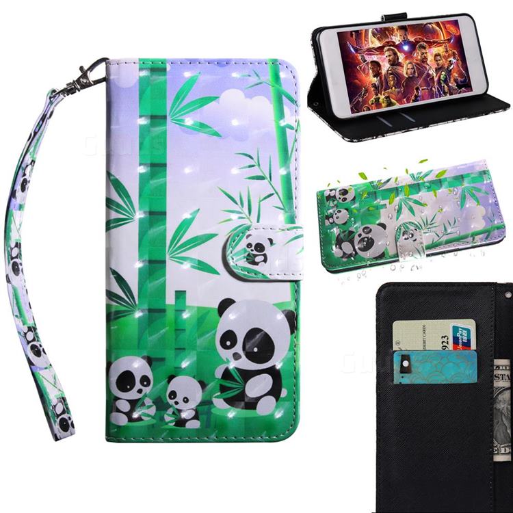 Eating Bamboo Pandas 3D Painted Leather Wallet Case for Motorola Moto E6s (2020)