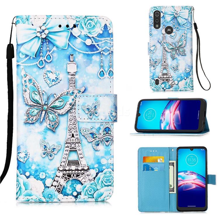 Tower Butterfly Matte Leather Wallet Phone Case for Motorola Moto E6s (2020)