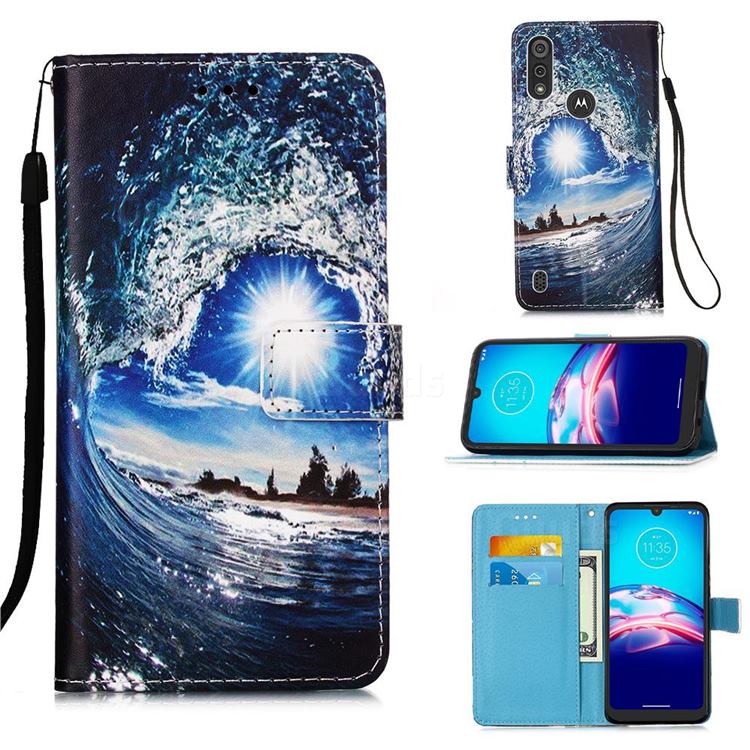 Waves and Sun Matte Leather Wallet Phone Case for Motorola Moto E6s (2020)