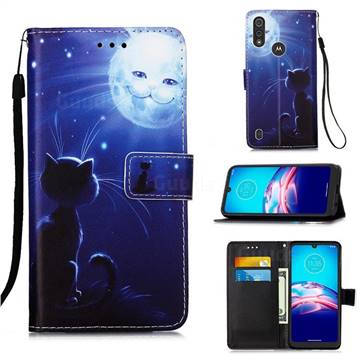 Cat and Moon Matte Leather Wallet Phone Case for Motorola Moto E6s (2020)