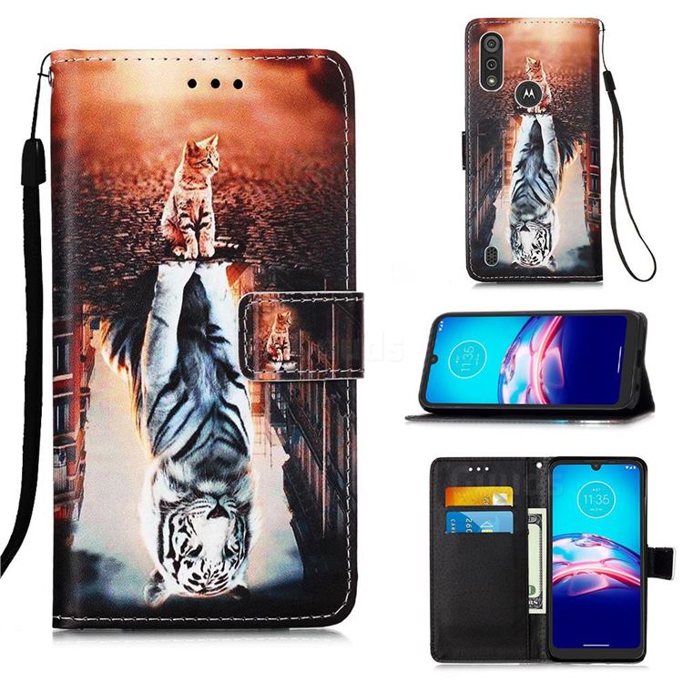 Cat and Tiger Matte Leather Wallet Phone Case for Motorola Moto E6s (2020)