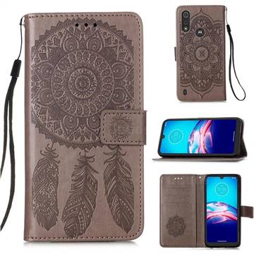 Embossing Dream Catcher Mandala Flower Leather Wallet Case for Motorola Moto E6s (2020) - Gray