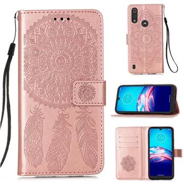 Embossing Dream Catcher Mandala Flower Leather Wallet Case for Motorola Moto E6s (2020) - Rose Gold