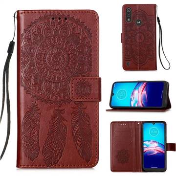 Embossing Dream Catcher Mandala Flower Leather Wallet Case for Motorola Moto E6s (2020) - Brown
