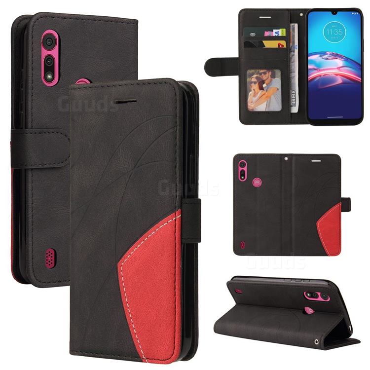 Luxury Two-color Stitching Leather Wallet Case Cover for Motorola Moto E6s (2020) - Black