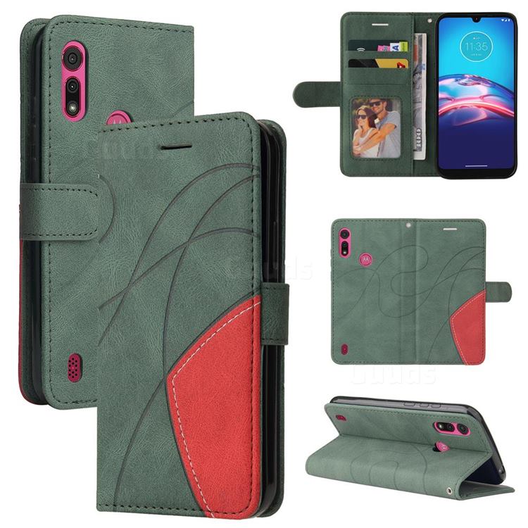 Luxury Two-color Stitching Leather Wallet Case Cover for Motorola Moto E6s (2020) - Green