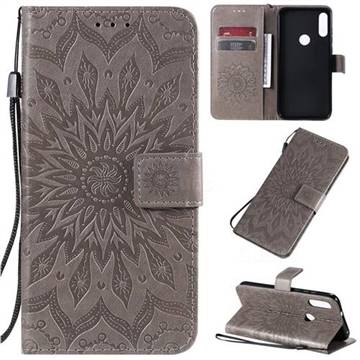 Embossing Sunflower Leather Wallet Case for Motorola Moto E7 - Gray