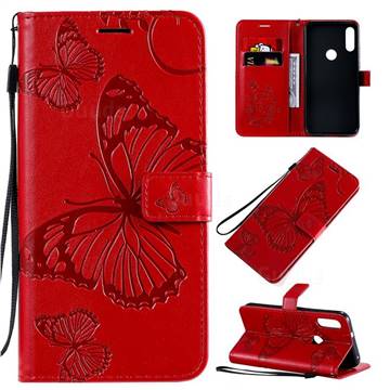Embossing 3D Butterfly Leather Wallet Case for Motorola Moto E7 - Red