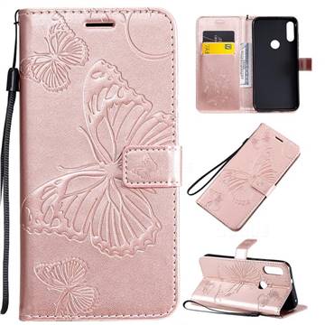 Embossing 3D Butterfly Leather Wallet Case for Motorola Moto E7 - Rose Gold