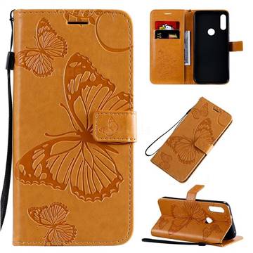 Embossing 3D Butterfly Leather Wallet Case for Motorola Moto E7 - Yellow