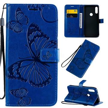 Embossing 3D Butterfly Leather Wallet Case for Motorola Moto E7 - Blue