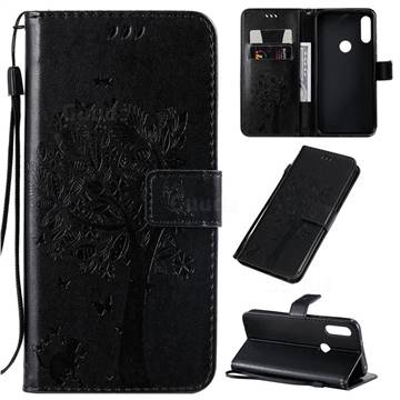 Embossing Butterfly Tree Leather Wallet Case for Motorola Moto E7 - Black