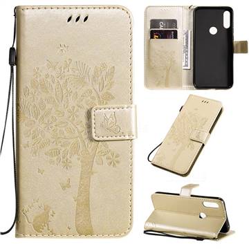 Embossing Butterfly Tree Leather Wallet Case for Motorola Moto E7 - Champagne
