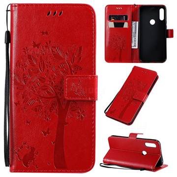 Embossing Butterfly Tree Leather Wallet Case for Motorola Moto E7 - Red