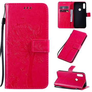 Embossing Butterfly Tree Leather Wallet Case for Motorola Moto E7 - Rose