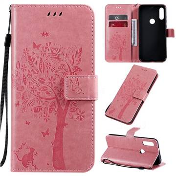 Embossing Butterfly Tree Leather Wallet Case for Motorola Moto E7 - Pink