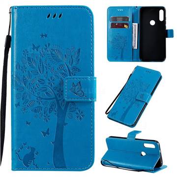 Embossing Butterfly Tree Leather Wallet Case for Motorola Moto E7 - Blue